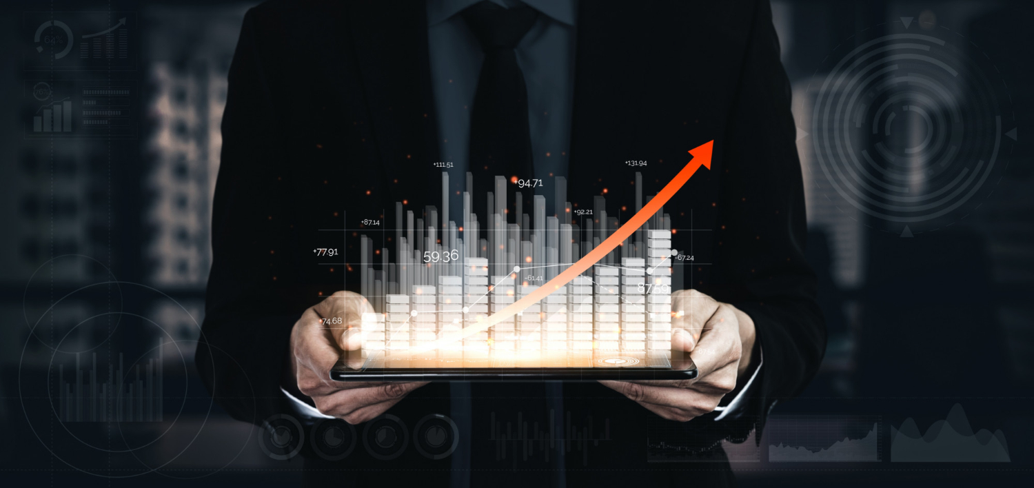 double-exposure-image-business-profit-growth